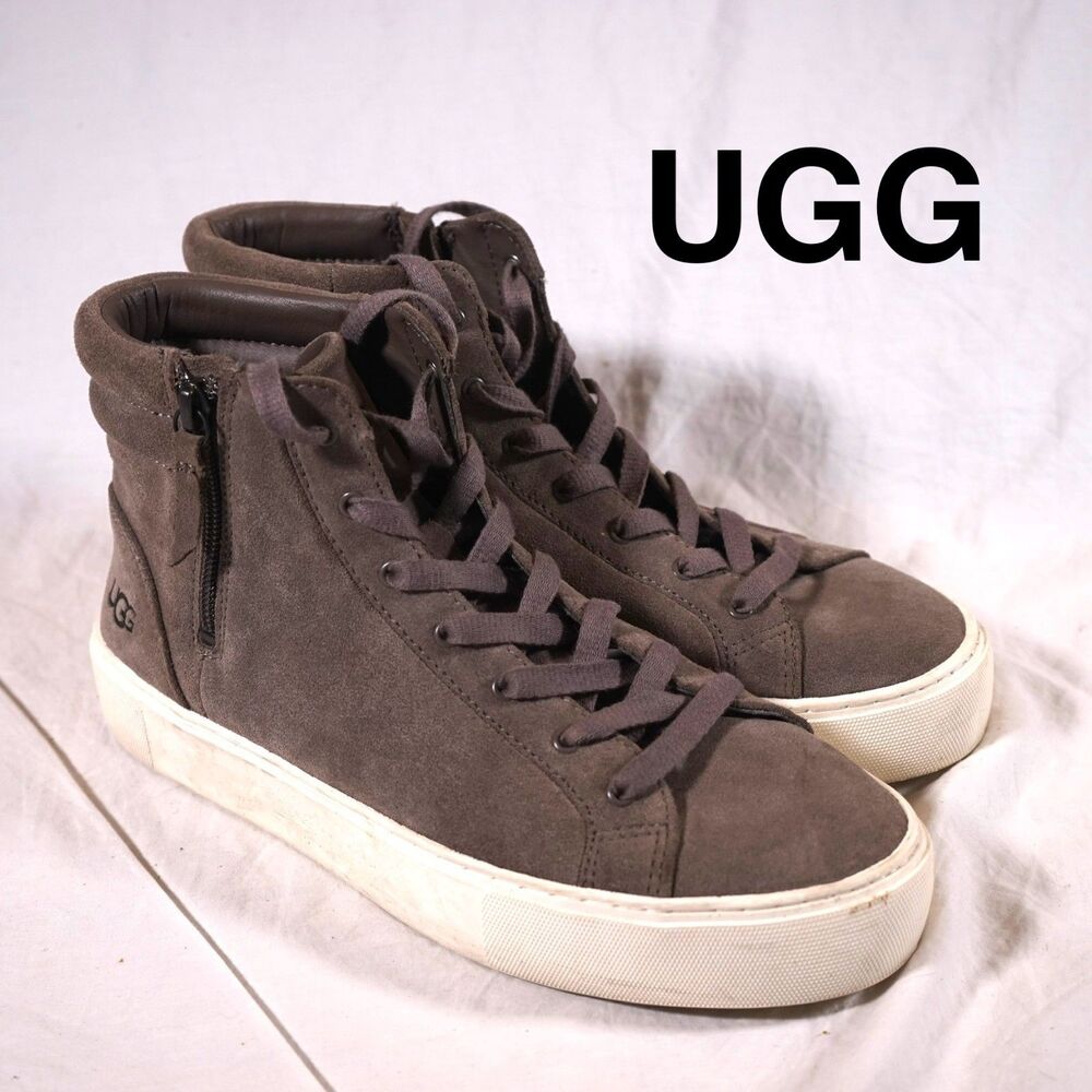 UGG Olli Women's Suede High Top Sneakers Shoe Lace Zip Mole Gray, Size 9
